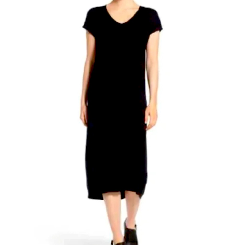 Eileen Fisher Stretch Jersey V-Neck Short Sleeve Calf Length Dress Sz. Medium